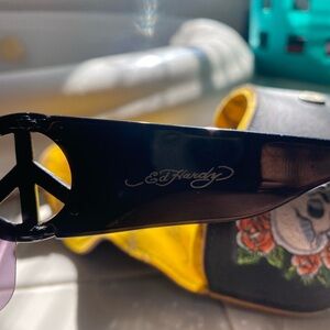 Ed Hardy Black Sunglasses with Peace Emblem